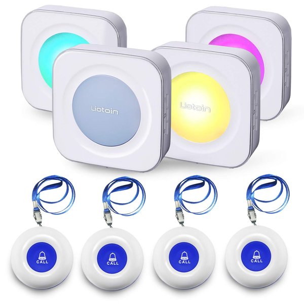 LIOTOIN Wireless Caregiver Pager Call Button Nurse Alert System Call Bell for Home / Elderly/Patients/Disabled 600+ft Operating Range (with Color Light Flashing Reminder)