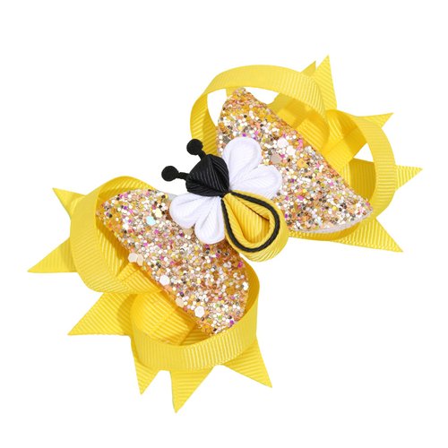 Bow Hair Clip for Girls Cute Bee Yellow Hair Bow Clip Spring Hair Accessories Hair Barrettes for Hair Styling Girls Hair Ribbons Gold Glitter Clips for Hair