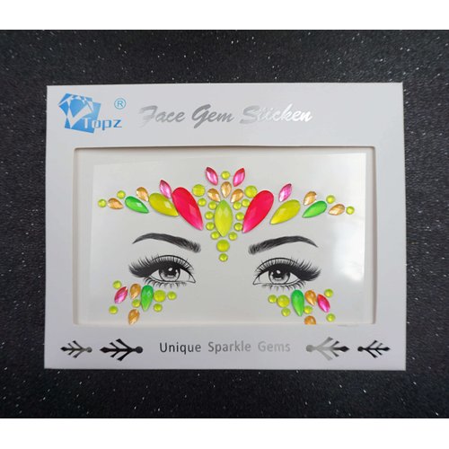 Topz Neon Face Jewels Face Gems Sticker Halloween Makeup Face Tattoos Rainbow Crystal Eye Gems Sticker Body Glitter Fluorescent Rhinestone Festival Accessories Body Gems Temporary Tattoo