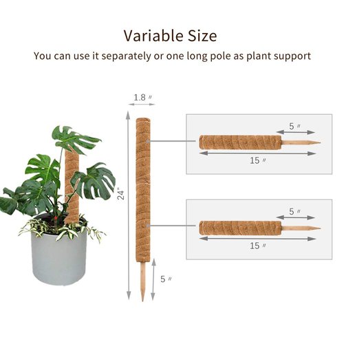 JOYSEUS 30 Inch Moss Pole for Climbing Plants - 2 Pack 15 Inch Coir Totem Pole Plant Support with 65 Feet Garden Twist Tie for Monstera and Potted Plants to Grow Upwards…
