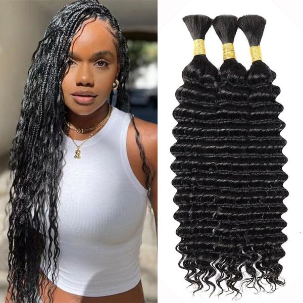Deep Wave Bulk hair for Braiding Wet and Wavy Micro Braiding No Weft Faux Deep Wave Braiding Hair Extensions for Box Boho Braids 225g with 3Bundles #1B (18 Inch)