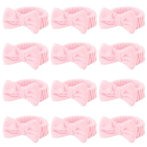 Casoty 12 Pcs Spa Headbands, Makeup Headbands for Women, Soft Coral Fleece Headbands for Makeup, Bow Hair Band for Face Washing Shower Skin Care Yoga
