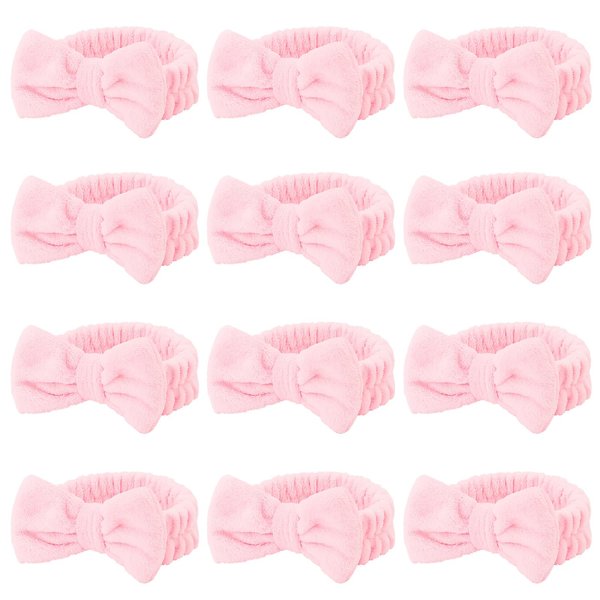 Casoty 12 Pcs Spa Headbands, Makeup Headbands for Women, Soft Coral Fleece Headbands for Makeup, Bow Hair Band for Face Washing Shower Skin Care Yoga