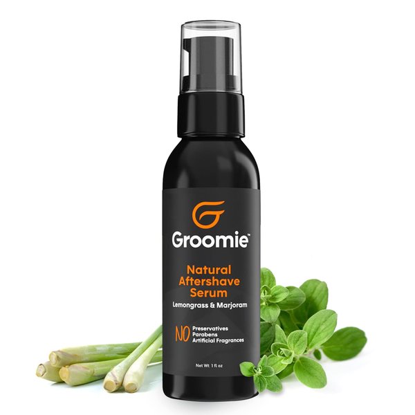 GROOMIE Natural Aftershave Serum for Bald Men - Mens Skin Care and After Shave for Head, Neck, Face & Chin - Soothing Balm to Tend Skin and Prevent Bumps and Razor Burn After Hair Removal - 1 OZ