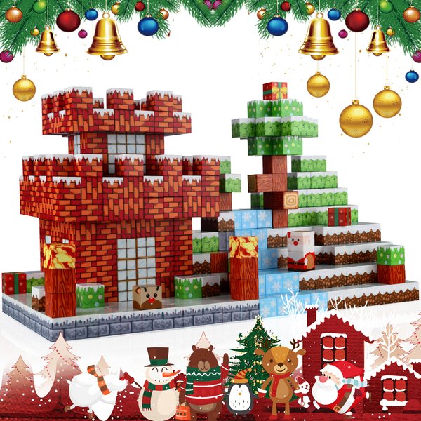 QCCX Magnetic Blocks, 101 PCS Build Magnetic Blocks Cubes Set, Magnetic STEM Montessori Stacking Toys for Boys Girls Kids Ages 4 5 6 7 8 9+ Years Old (Christmas-100pcs)