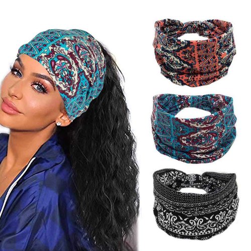 Efdagsad Boho Headbands Wide Head Wraps for Women African Knotted Boho Bandeau Head Wrap Elastic Sports Bohemian Headbands Hair Band Yoga Hair Wraps head bands