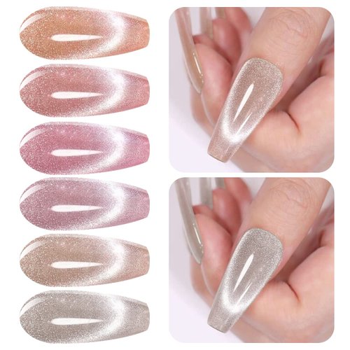 Vishine Glitter Galaxy Cat Eye Gel Nail Polish Set with Magnet for Holographic Cat Eye, Salon Gel Manicure and Nail Art DIY at Home 8ml