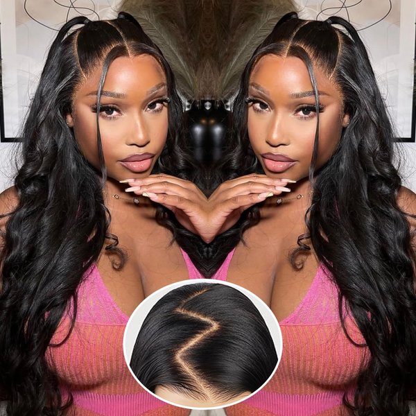 Kapelli Hair Glueless HD Lace Front Wigs Human Hair Pre Plucked Bleached Knots with Baby Hair 180% Density 9x6 Body Wave Lace Closure Wigs for Black Women Natural Black Color 24 Inch