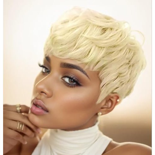 BeiSD Short Pixie Cuts Hair Wigs for Women Girls Short Wigs with Bangs Synthetic Wigs for Black/White Women (X1030-Blonde)