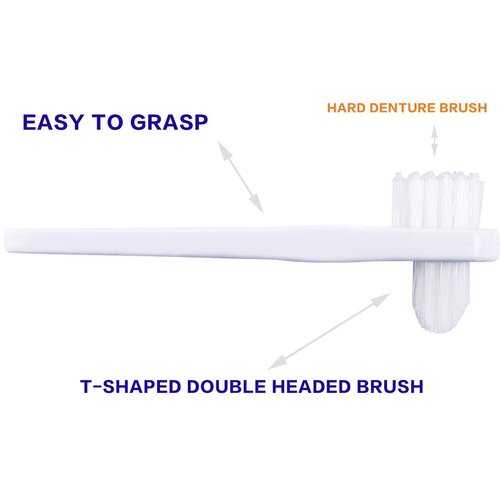 Ocircle Denture Cleaning Brush hygienic Denture Cleaner Set, T-Shaped Denture Special Toothbrush Tool, Small Hard Toothbrush, for Denture Care(Pack of 3)