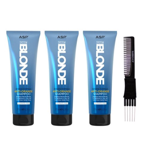 yper Asp Luxury Haircase System Blonde Anti-Orange Shampoo (9.3 oz) with Teasing Comb Pack 3