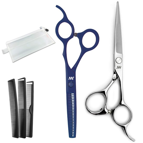JW CRX Series - Barber Hair Cutting Scissors/Shears - with Fine Adjustment Tension Screw - Stainless Steel W/Thinner & Comb case