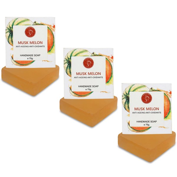 AATMANA Musk Melon Handmade Natural Bar Soap for Men & Women, Moisturizing Body & Face Soap, 7.9 Oz Soap Bars (3 Soap Set)