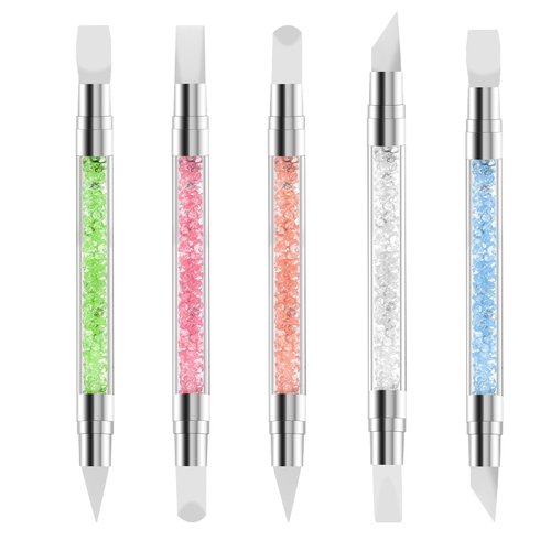 5Pcs Silicone Nail Tool Rubber Nail Tool Flat Edge Silicone Nail Tool Silicone Chrome Applicator for Nails Dual Tipped Silicone Nail Tools Nail Art Sculpture Pen for Home Salon (5 Color)