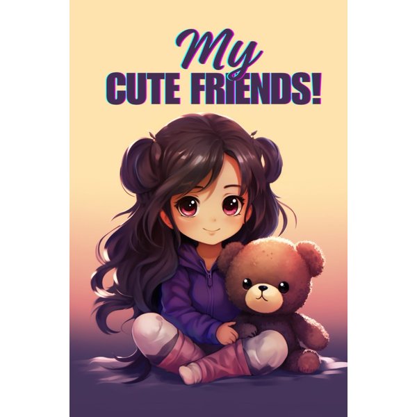 My Cute Friends: A girl's yellow, blue, and purple notebook with a teddy bear on the cover, for children, sisters, daughters, and best friends.