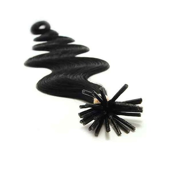 25 Strands Wavy Body Wave Micro Ring Links Locks Beads Keratin Stick I Tipped Pre Bonded Human Hair Extensions Color #1 (Black)