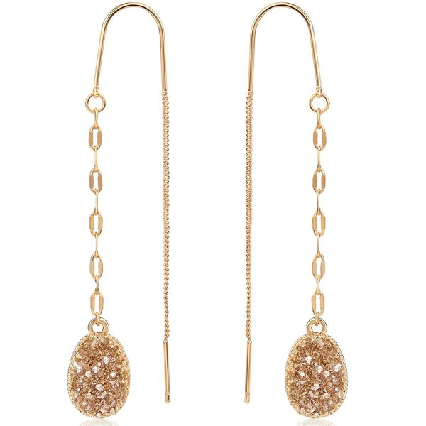 Gold Dangle Earrings for Women - Gold Earrings Dangle, Gold Drop Earrings for Women, Gold Chain Earrings, Gold Wedding Earrings, Gold Earrings for Women Dangle, Gold-Tone Simulated Druzy Threader Drop