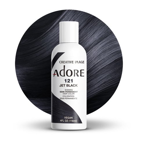 Adore Semi Permanent Hair Color - Vegan and Cruelty-Free Blue Hair Dye - 4 Fl Oz - 121 Jet Black (Pack of 1)