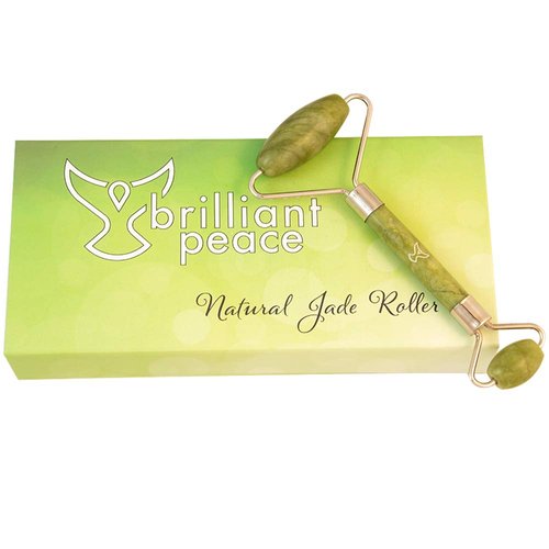 Jade Roller by BRILLIANT PEACE in beautiful Gift Box - relax and beautify with 100% genuine Jade stone facial massager beauty tool for eyes face and neck while rejuvenating skin and promoting wellness