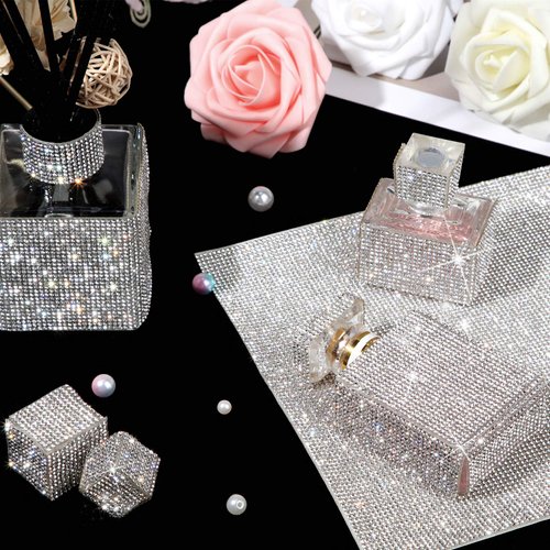 60000 Pieces Self-Adhesive Bling Crystal Rhinestones Sheet Glitter Crystal Gem Sticker Car Decoration Sticker with 2 mm Rhinestones for Car Phone DIY Craft, 9.4 x 7.9 Inch, 5 Sheets (White)