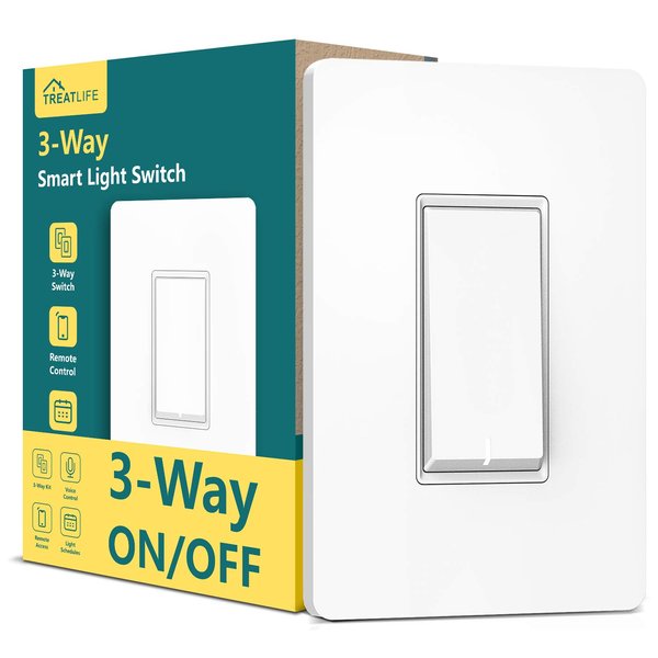 TREATLIFE 3 Way Smart Switch, 2.4Ghz WiFi Smart Light Switch 3 Way Switch Works with Alexa, Google Home and SmartThings, Remote Control, Schedule, Neutral Wire Required 1 Pack