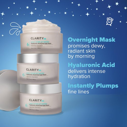 ClarityRx Daily Dose of Water Hyaluronic Acid Overnight Face Mask for Intensive Hydration, Plant-Based, Medical-Grade & Cruelty-Free
