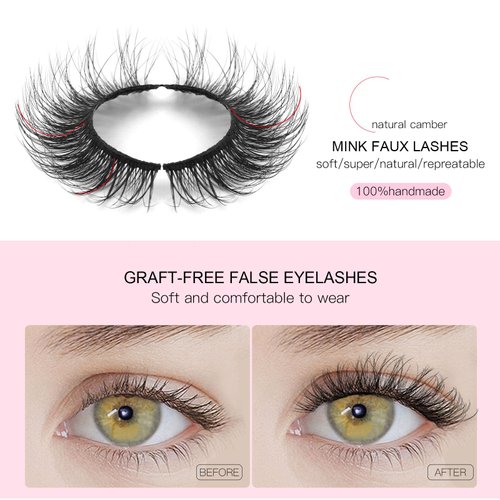 Cat Eye False Eyelashes 14 Pairs 6D Volume Natural Look Fluffy Wispy Lashes 15mm Eye Lash Extensions Strip Fake Eyelashes Pack