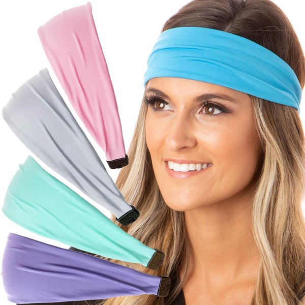 Hipsy Adjustable & Stretchy Xflex Wide Headbands for Nurses Women Girls & Teens (Nurse Blue/Pink/Light Grey/Mint/Violet Xflex 5pk)