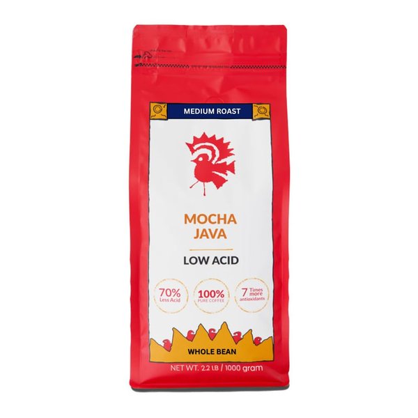 Puroast Low Acid Coffee , Whole Bean , Mocha Java , Medium Roast , Certified Low Acid Coffee , pH 5.5+ , Gut Health , 2.2 LB , Higher Antioxidant , Smooth for Cold Brew & Iced Coffee , Flavored Coffee