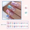 Colorful Press on Nails Square Medium Length 24Pcs Full Cover Reusable Glossy Fake Nails with Gold Foil and White Gradient Designs Artificial Acrylic Fake Nails Glue on Nails for Women Stick on Nails