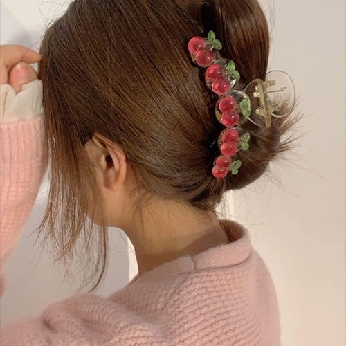 Korean Style Sweet Jelly Cherry Hair Claw Shark Clip, Women Girls Elegant Cute Cherry Hair Crab Clip Ponytail Holder Hair Accessories(transparent)