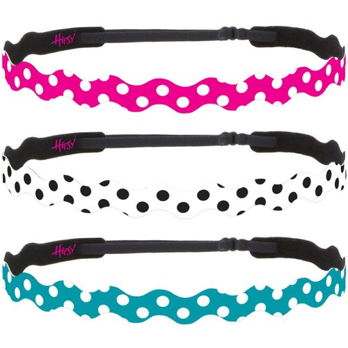 Hipsy Adjustable Non Slip Wave Fashion Printed Sports Headbands for Women 3-pack (Polka Dot Hot Pink/White/Teal)