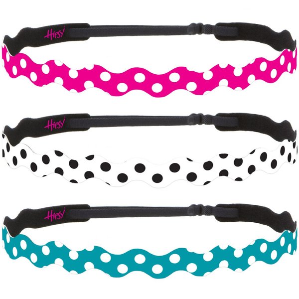 Hipsy Adjustable Non Slip Wave Fashion Printed Sports Headbands for Women 3-pack (Polka Dot Hot Pink/White/Teal)