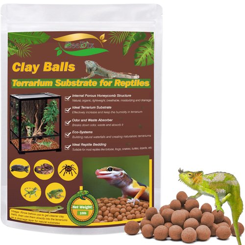 ZeeDix 2LBS Expanded Clay Balls for Reptile Terrarium Substrate - 100% Natural Lightweight Clay Pebbles Substrate, Bioactive Terrarium Substrate for Frogs Bearded Dragon Tortoises Snake Bedding