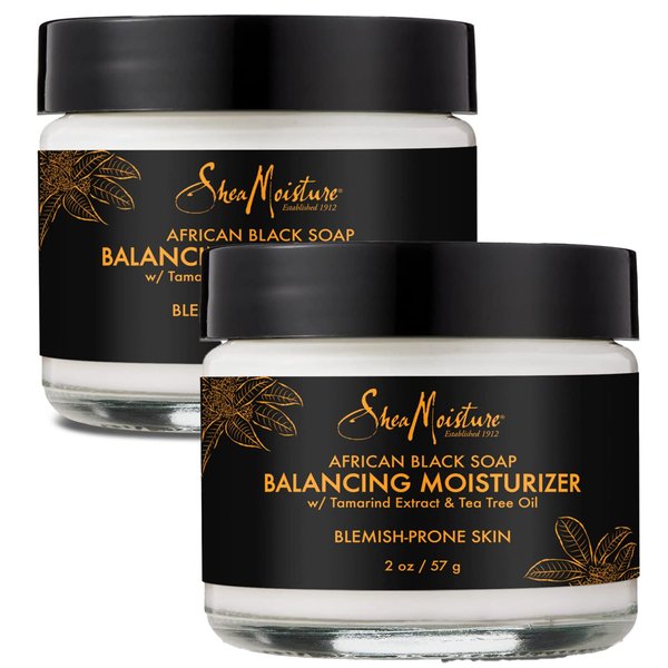 SheaMoisture Skin Care, Face Moisturizer, Authentic African Black Soap Balancing Moisturizer for Acne & Blemish Prone Skin, Tamarind Extract, Tea Tree Oil & Shea Butter, 2 Pack - 2 Oz Ea