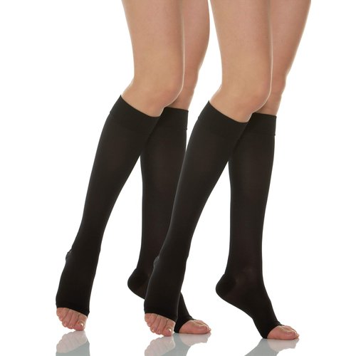 Relaxsan Basic 950A (2 Pairs - Black 5/XXL) - open-toe firm support knee high socks 20-30 mmHg, 100% Made in Italy