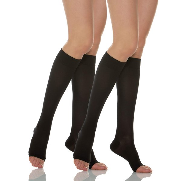 Relaxsan Basic 950A (2 Pairs - Black 5/XXL) - open-toe firm support knee high socks 20-30 mmHg, 100% Made in Italy
