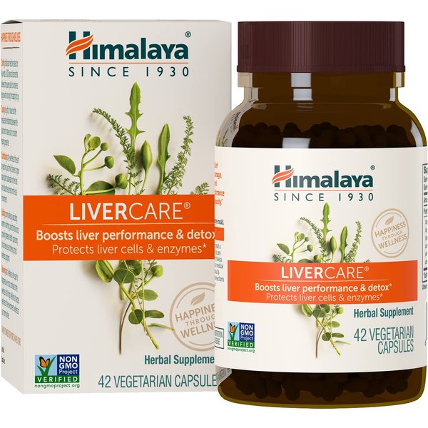Himalaya LiverCare for Total Liver Support, Cleanse and Detox, Protects Cells & Enzymes, 375 mg, 42 Capsules, 3 Week Supply