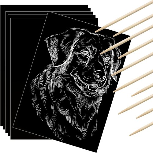 Gersoniel Scratch Paper Art Set Craft Kits Scratch Off Paper Black Coated Scratchboard Black Scratch Paper with Wooden Stylus for Valentine's Day Gifts Birthday Party Supplies(25 Pieces)