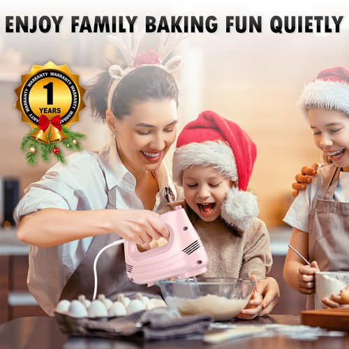 GUALIU Electric Hand Mixer with Stainless Steel Whisk, Dough Hook Attachment and Storage Bag, Handheld Mixer for Baking Cakes, Eggs, Cream Food Mixers. Turbo Boost /5 Speed Kitchen Blender PINK