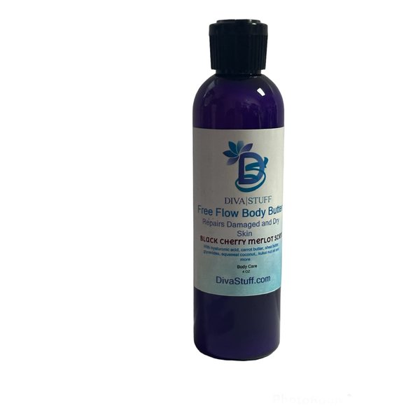 Diva Stuff Free Flow Body Butter For Damaged and Dry Skin, Black Cherry Merlot Scent, Soothing, Nourishing and Creamy