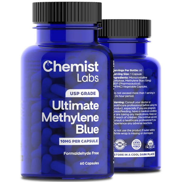 Chemist Labs Methylene Blue Capsules for Humans - USP Grade 99% Purity, Methylene Blue Pharmaceutical Grade, Third Party Tested, Supports Cellular & Mitochondrial Function, Made in USA, 60 Count