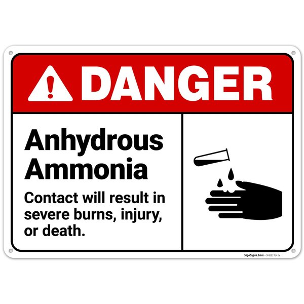 Danger Anhydrous Ammonia Contact Will Result in Severe Burns Injury Or Death ANSI Sign, 10x14 Inches, Rust Free .040 Aluminum, Fade Resistant, Made in USA