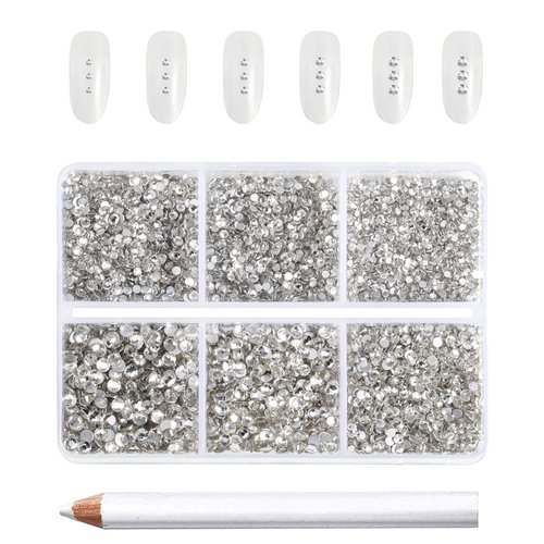 Beadsland 7200pcs Flatback,Clear Rhinestones Nail Gems Round Crystal for Crafts,Mixed 6 Sizes with Wax Pencil Kit, SS3-SS10
