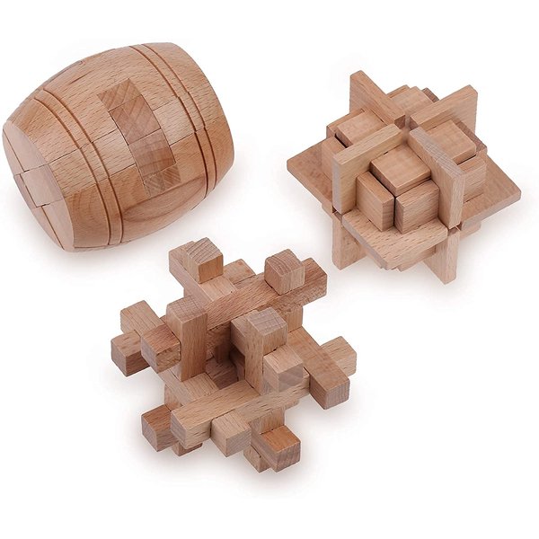 Sharp Brain Zone Wooden Brain Teaser Puzzles for Adults & Kids - 3D Puzzles Brain Games, IQ, Mind and Logic Test - Challenging Wood Educational Toys