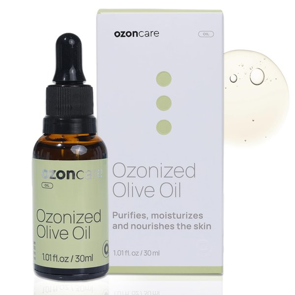 OZONCARE Ozonated Olive Oil - Moisturizing, Nourishing and Purifying Oil, Skin Treatment, Natural Products, Sensitive and Damaged Skin, Accelerates Skin Repair - VEGAN, Paraben Free - 1.05Oz/30