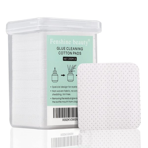 200 Pcs Glue Cleaning Cotton Pads Non-Woven Fabric Wipes Glue Wiping Cloth for Clean Lash Extension Glue, Tweezers,Lash Glue Holder Pads, Glue Bottle Mouth (200 Sheets)