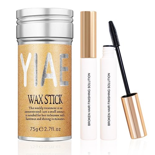 Hair Wax Stick and Hair Finishing Stick Set, YIAE Wax Stick for Hair Slick Stick, Non-greasy Pomade Slick Stick for Flyaways Edge Frizz Hair and Edge Control（75 g+15 ml *2）