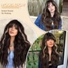 MERISIHAIR Brown Wavy Wig with Bangs,Long Brown Highlight Wig for Women,Heat Resistant Synthetic Wigs Daily Party Holiday Festival Chrismas Travel Used