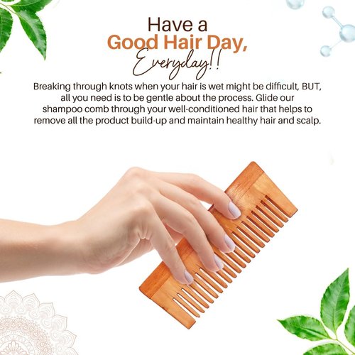Neem Wood Shampoo Comb – Wide Tooth Natural Wooden Comb | Detangler for Wet Hair, Gentle on Scalp, Eco-Friendly, Plastic-Free